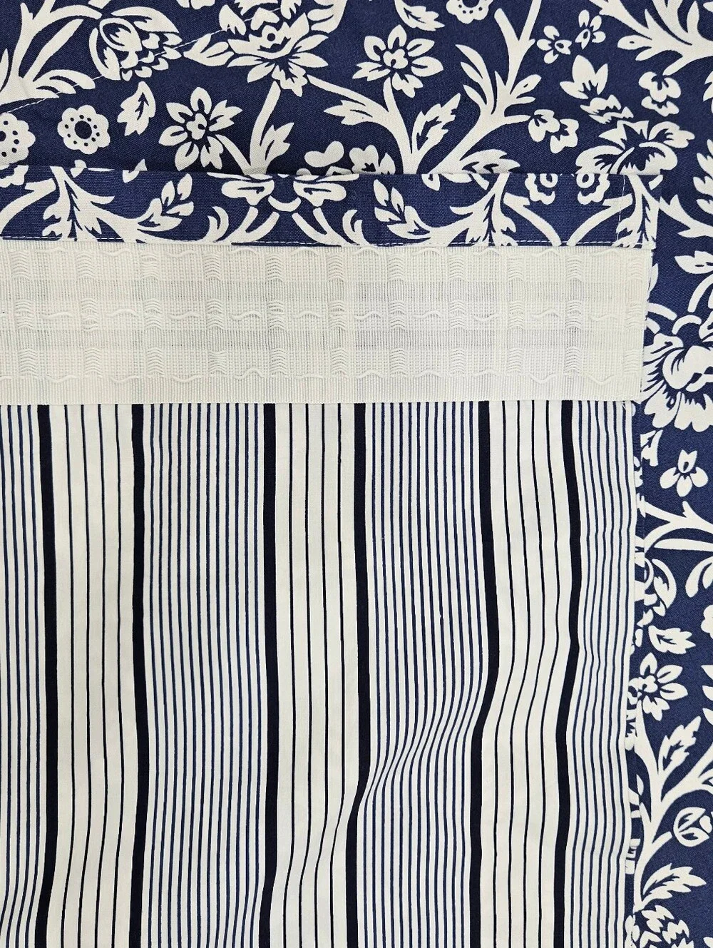 IKEA Alvine Tapet Blue White Floral Stripe Rev Curtain Panel Thick Cotton NWOT